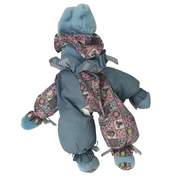 Vintage Joelson Bunny Rabbit Plush 17" Blue Patchwork Ruffle Stuffed Animal 1994 - Picture 4 of 8